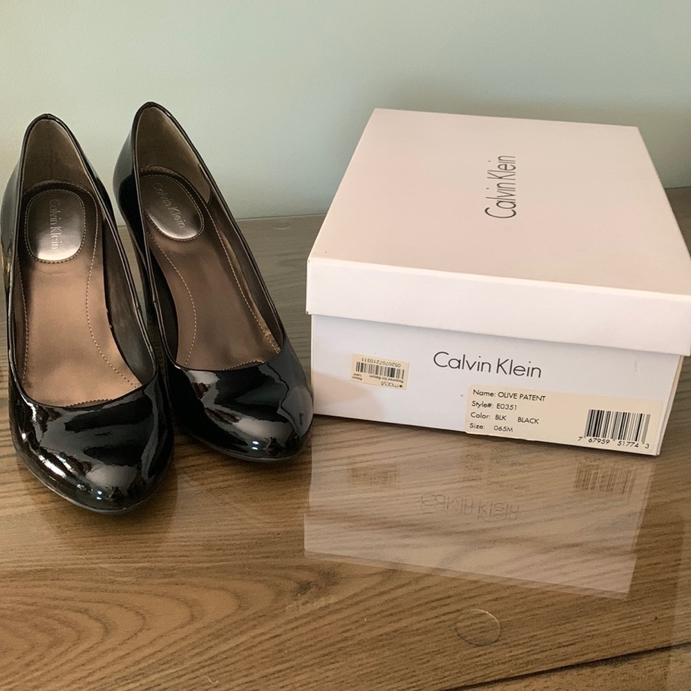 Calvin Klein black patent leather heels